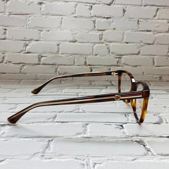 Gucci Rectangular Brown Havana And Gold Eyeglasses Glasses Frames - Picture 8 of 13